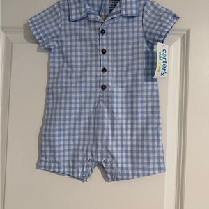 Carter's Light Blue and White Gingham Short Romper